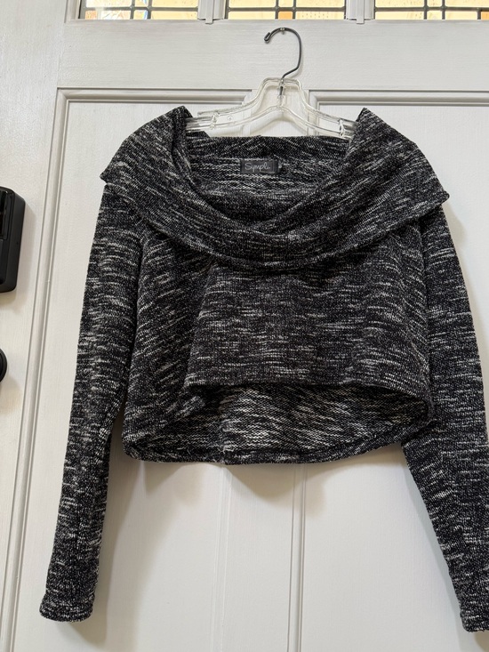 Sympli Sweaters - Sympli Black & White Marled Off-the-Shoulder Top